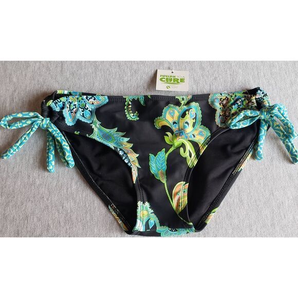 NEXT BLACK TURQUOISE FLEUR TUNNEL PANT BIKINI BOTTOM NWT SZ S - Picture 1 of 5